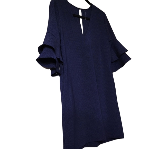 Lush Navy Woven Dress Ruffle Sleeves Size Small - Picture 4 of 7